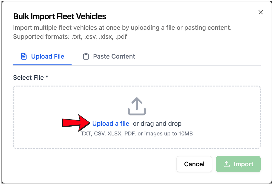 File upload or paste content
