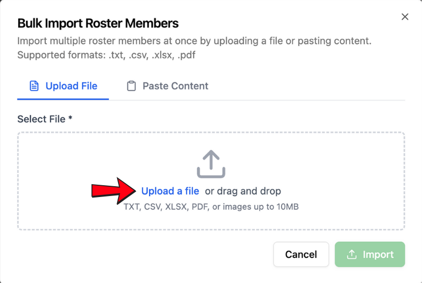 File upload or paste content